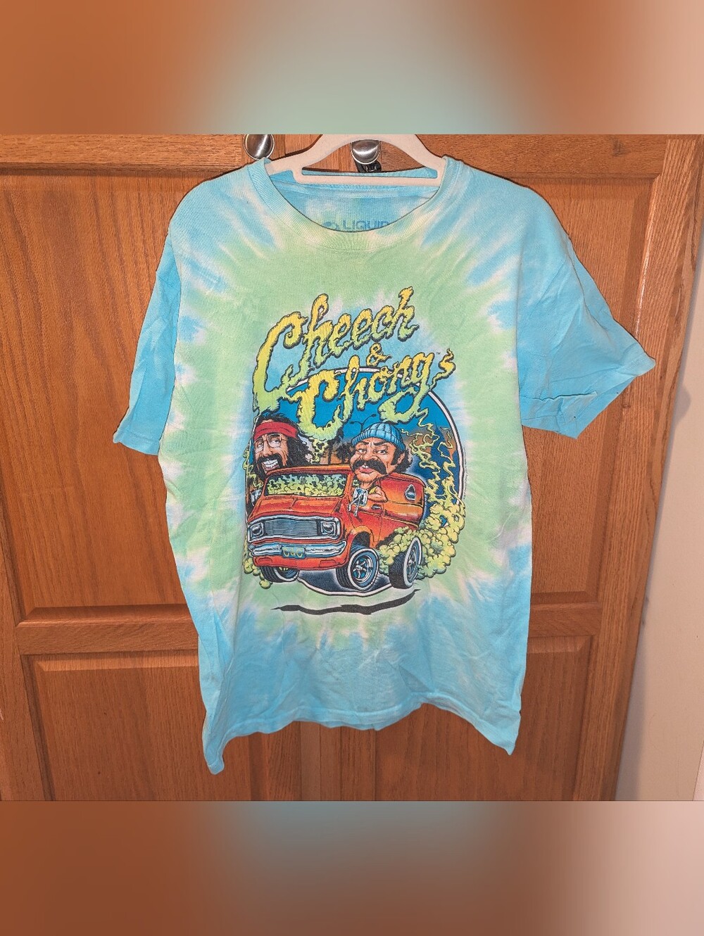 2017 Liquid Blue Cheech and Chong Blue Green Tie Dye T Shirt Men size M Medium